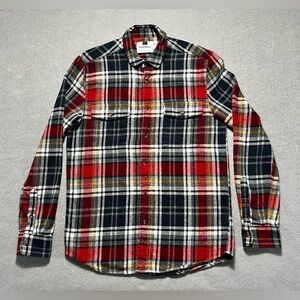 Topman Noise‑Print Flannel Shirt Men’s Large Burgundy Check Cotton Graphic Back